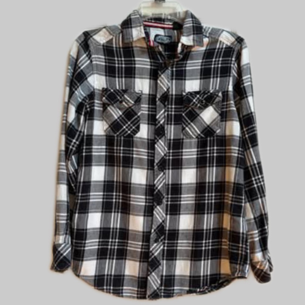 First Wave Black & White 100% Cotton Flannel Shirt Size 14